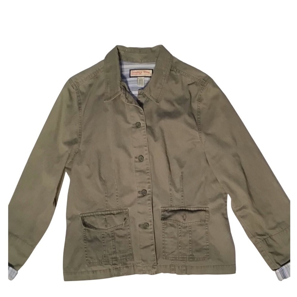 Jamaica Bay Utility Jacket Khaki Green Button Front‎ Pockets Size L